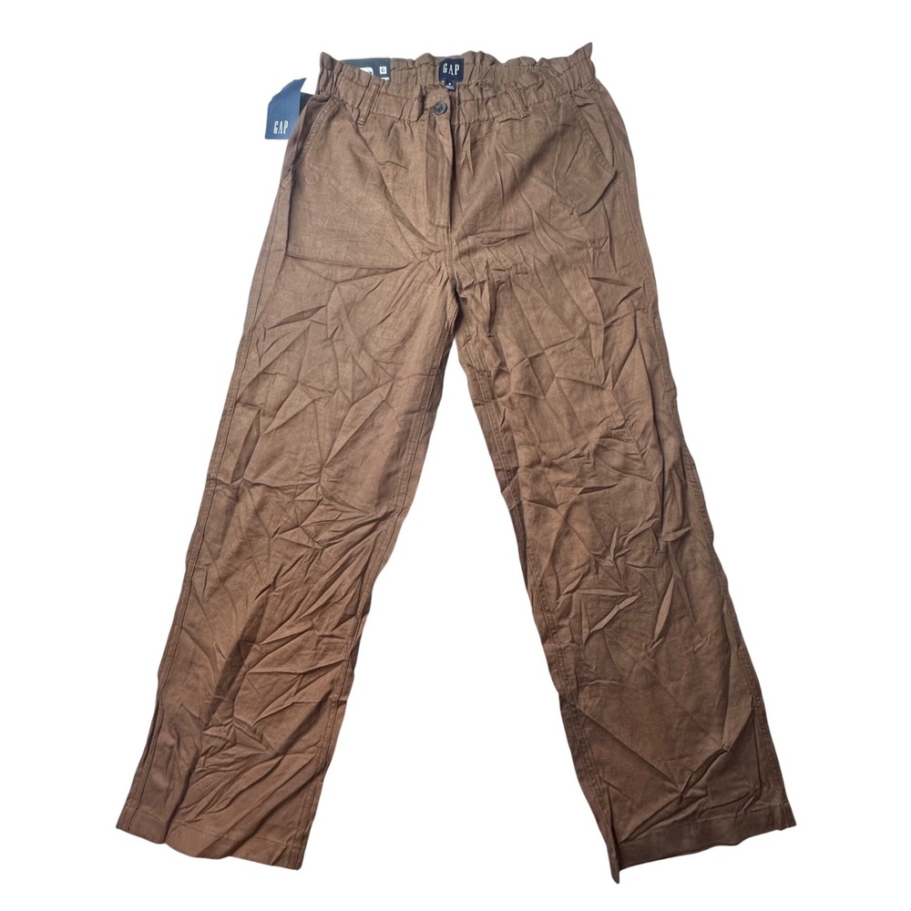 Gap Pants Womens M Brown Cotton Lyocell Paperbag Waist Wide Leg Casual NWT